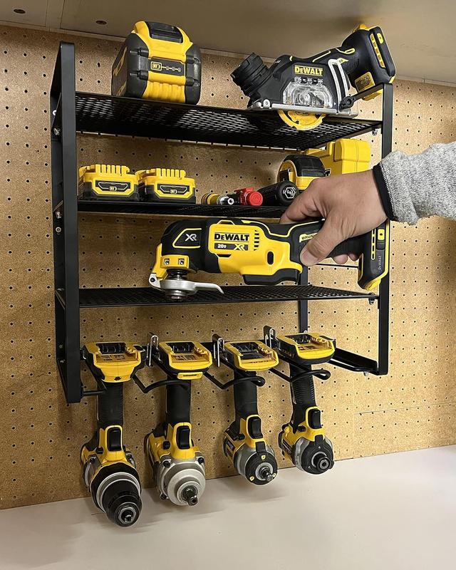 4 Layers Power Tool Organizer Alloy Steel Storage Rack Large Capacity Wall Mount Drill Rack Heavy Duty for Garage Guarantee