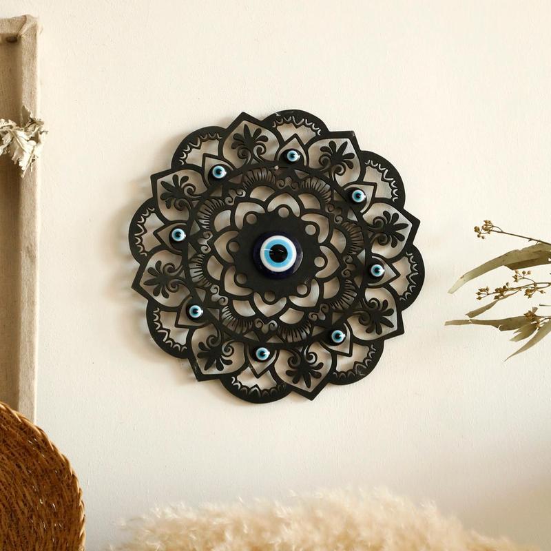 Evil Eye Design Round Wall Art, 1 Count Wooden Hollow out Wall Decor for Home Office