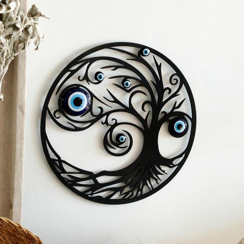 Evil Eye Design Round Wall Art, 1 Count Wooden Hollow out Wall Decor for Home Office