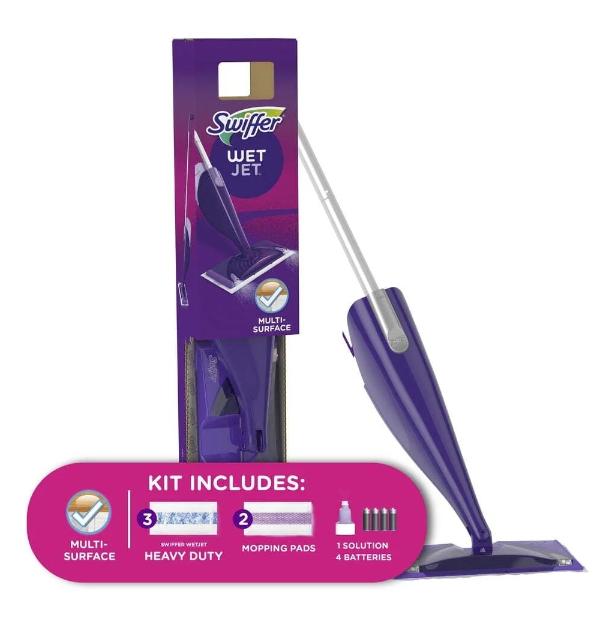 Swiffer WetJet Mop Starter Kit (1 Mop, 5 Mop Pads, 1 Liquid Solution)