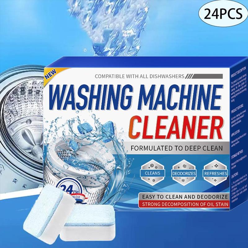 Washing Machine Cleaner Descaler, 24pcs Deep Cleaning Tablets for Front Loader & Top Load Washer, Safe Eco-friendly Deodorizer