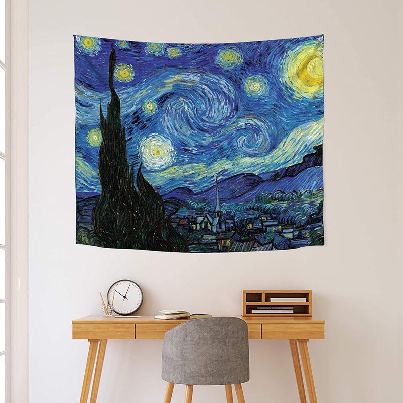 Sinsoledad Blacklight Tapestry Classical Starry Night UV Reactive Wall Art Black Light Poster Van Gogh Wall Decoration for Bedroom Aesthetic Glow in The Dark Home Decor