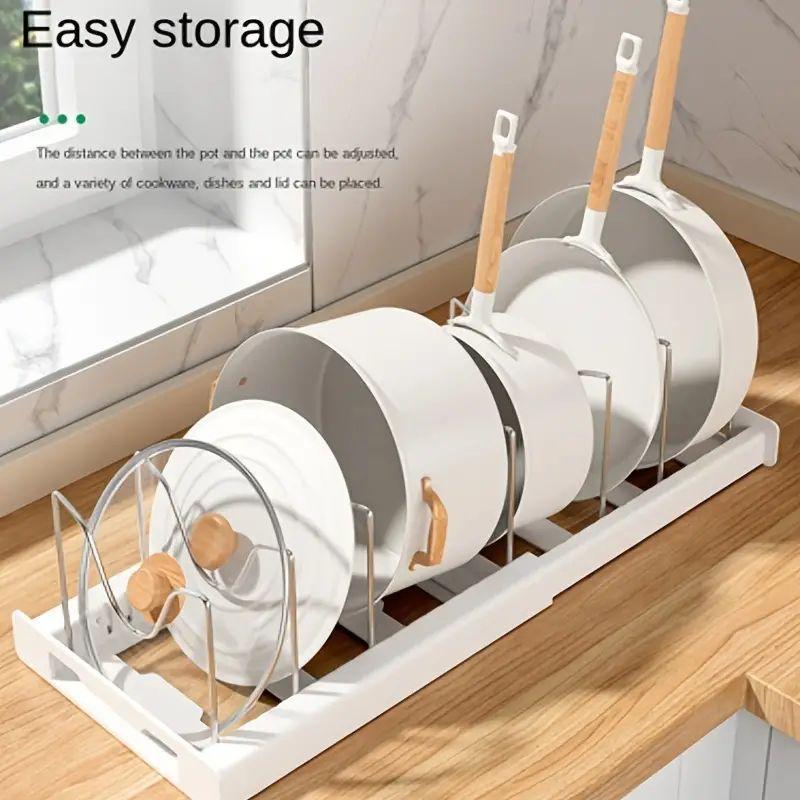 Kitchen Pot Storage Rack, 1 Count Retractable Pot Holder, Cabinet Built-in Sink Under Pot Holder, Adjustable Pot Pan and Lid Storage Rack