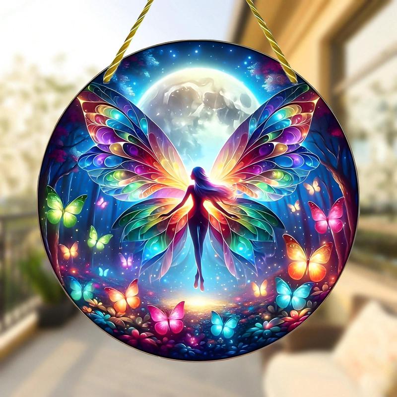 Butterfly & Fairy Design Wall Hanging Light Catcher, 1 Count Acrylic Wall Hanging Decor, Wall Decor for Home Living Room Bedroom