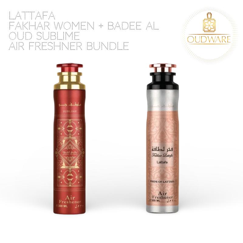 Lattafa Air Freshner Fakhar Lattafa + Badee Al Oud Sublime 300Ml (10oz) Ultimate Air Freshener Gift Bundle For A Fresh And Cozy Home.