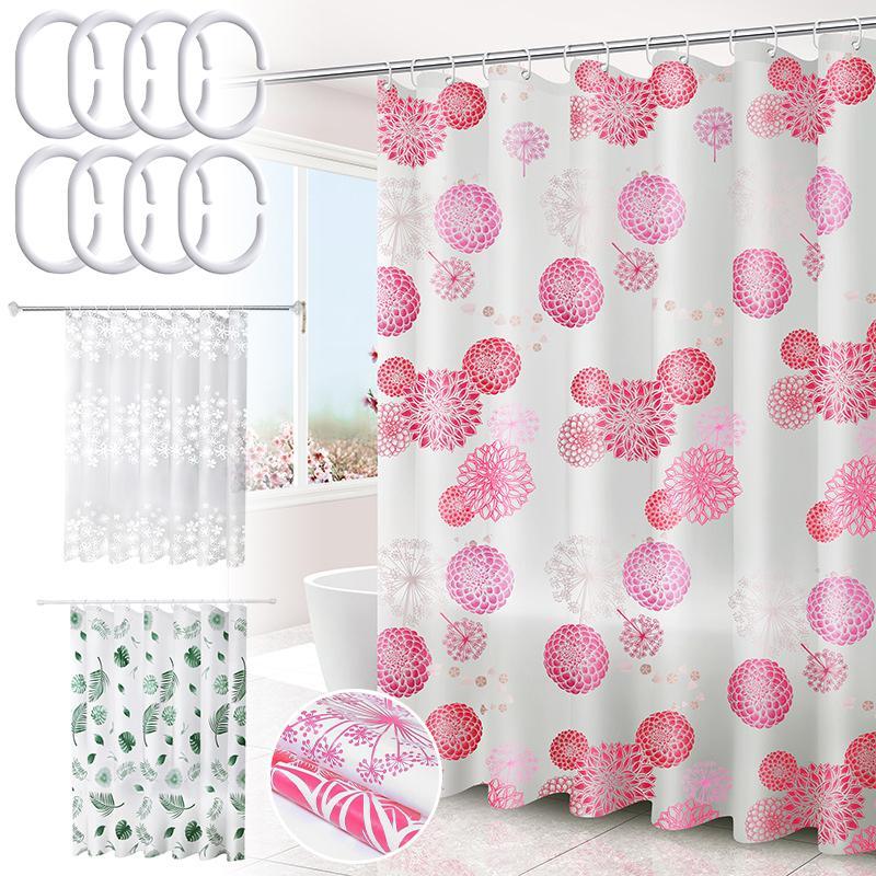 Floral Pattern Shower Curtain, Multi-size Waterproof Mildew Proof Adjustable Foldable Shower Curtain with Hook, Bathroom Supplies for Home Dormitory Hotel Salon