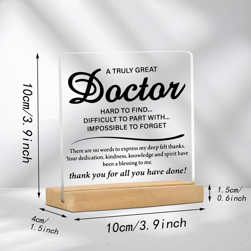 Acrylic Letter Decor Plaque with Wood Base, 1 Count Creative Thank You Gift for Doctor, Office Desk Decorative Plaque, Home Decor Supplies