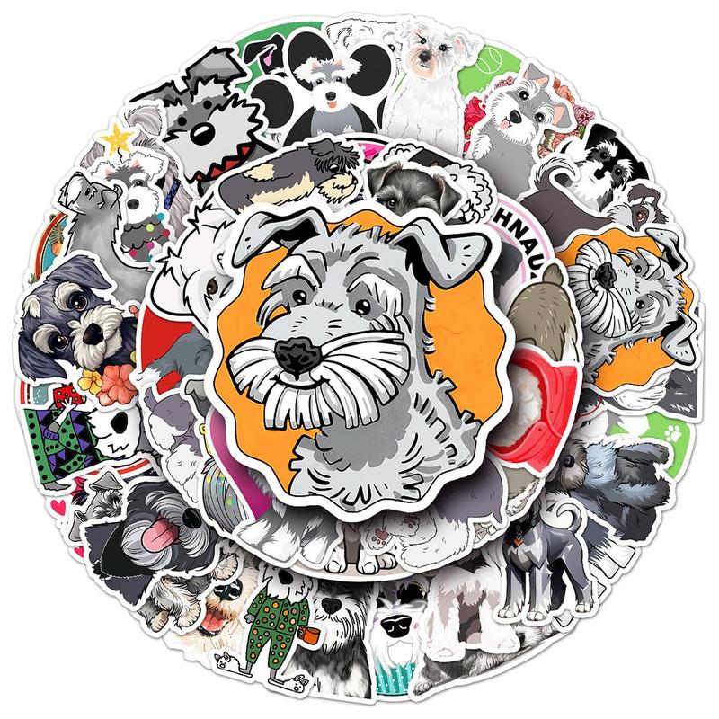 Cute Cartoon Schnauzer Design Stickers, 50pcs set Waterproof Self Adhesive Decor Paper, Decor Sticker for Gift Greeting Card Water Bottle Laptop Phone