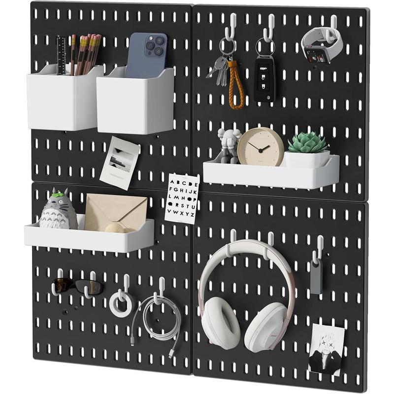 Pegboard Combination Kit, Pegboards and Accessories Modular Hanging for Wall Organizer, Crafts Organization, Ornaments Display, Nursery Storage, Peg Board (4Pcs Pegboard Organizer - Black)