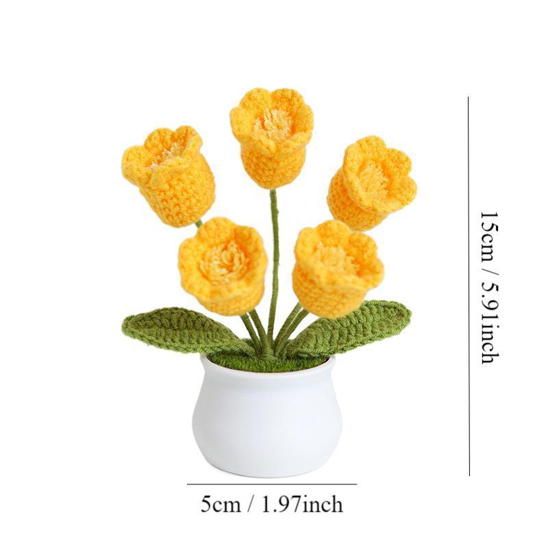 Handmade Crochet Flower Potted Plant, 1 Count Cute Flower Potted Plant, Decorative Flower for Home Office Party