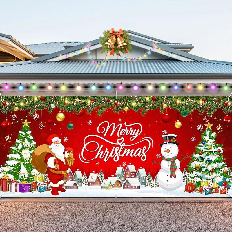 Christmas Garage Door Cover, 6 x 13 ft Christmas Backdrop Merry Christmas Banner Large Christmas Garage Door Decorations Holiday Party Supplies for Indoor Outdoor Winter Decor