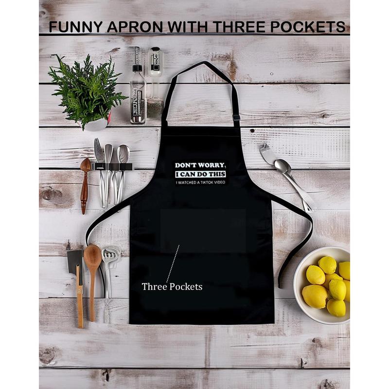 Christmas Gifts for Men Women, White Elephant Gifts for Adults,Black Funny Cooking Apron - Adjustable Apron with 3 Pockets Stockings Stuffers