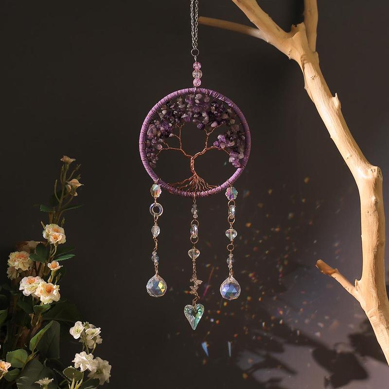 Crystal Sun Catcher, 1 Count Mini Tree Of Life Sun Catcher, Hanging Ornament for Home Living Room Bedroom Office Car, Home Decor