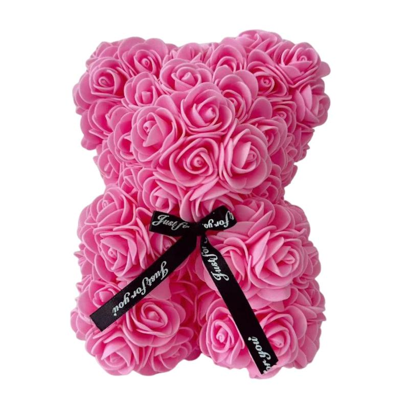 Christmas Rose Teddy Bear Design Flowers Ornament for Room Decor, 1 Count Artificial Rose Bear Gift, Home Decor for Living Room Bedroom Dining Room Wedding Party, Gifts for Girlfriend