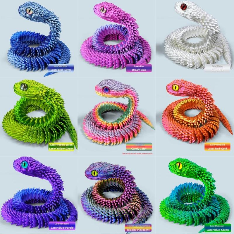 3D Printed Snake Statue, 1 Count Colorful Gradient Design Snake Ornament, Joint Movable Snake Decoration, Party Gift for Friends