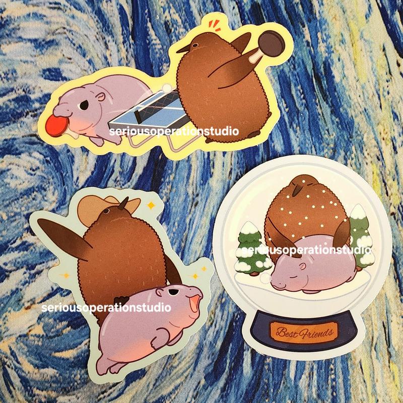 Baby Hippo & Penguin Vinyl Sticker