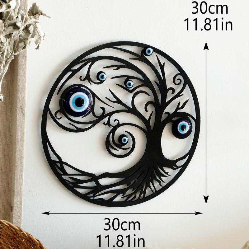 Evil Eye Design Round Wall Art, 1 Count Wooden Hollow out Wall Decor for Home Office