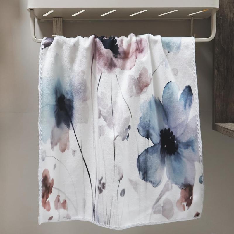 Boho Floral Decorative Hand Towel Set of 2 for Bathroom, Cream Tan Beige Blue Grey White Watercolor Flower Kitchen Towels Absorbent Cute Farmhouse Towels for Yoga Gym  Hotel 28X16 in