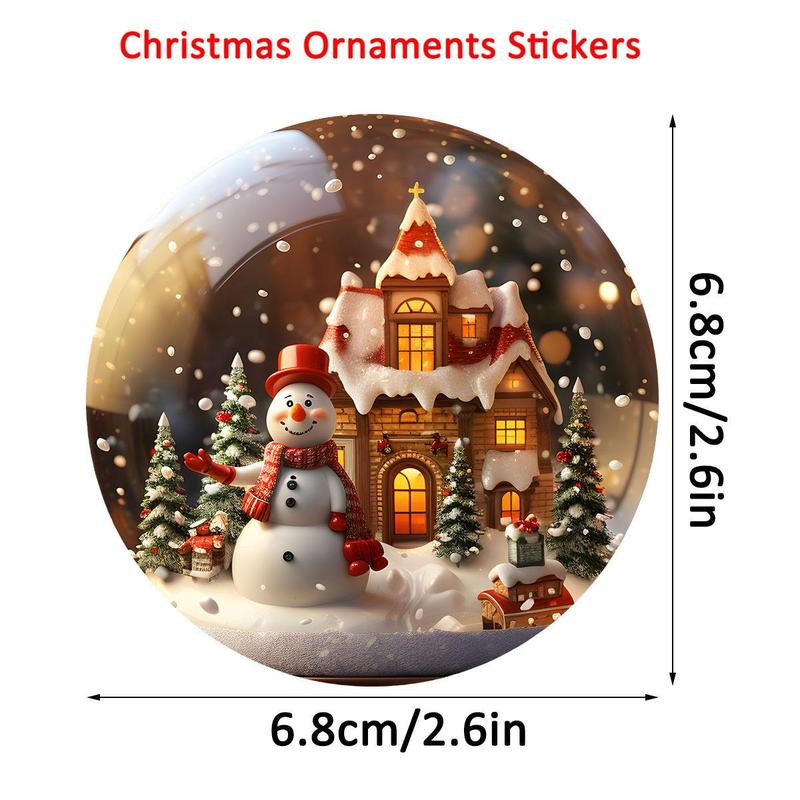 Round Christmas Snow Globe Ornament, 24pcs set DIY UV DTF Transfer Sticker, Glass Jar Coffee Cup Decoration, Winter Holidays Greeting Cards Decal Sticker