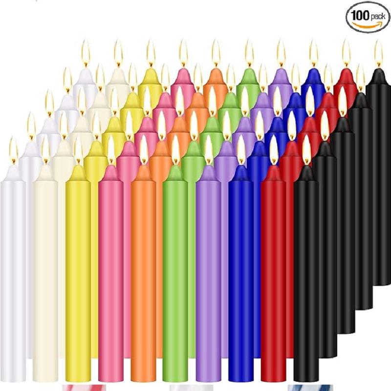 100 pcs Unscented Assorted Colors Mini Taper Candle | 4 Tall x 1 2 Diameter | Great for Casting Chimes, Rituals, Spell, Wax Play & More