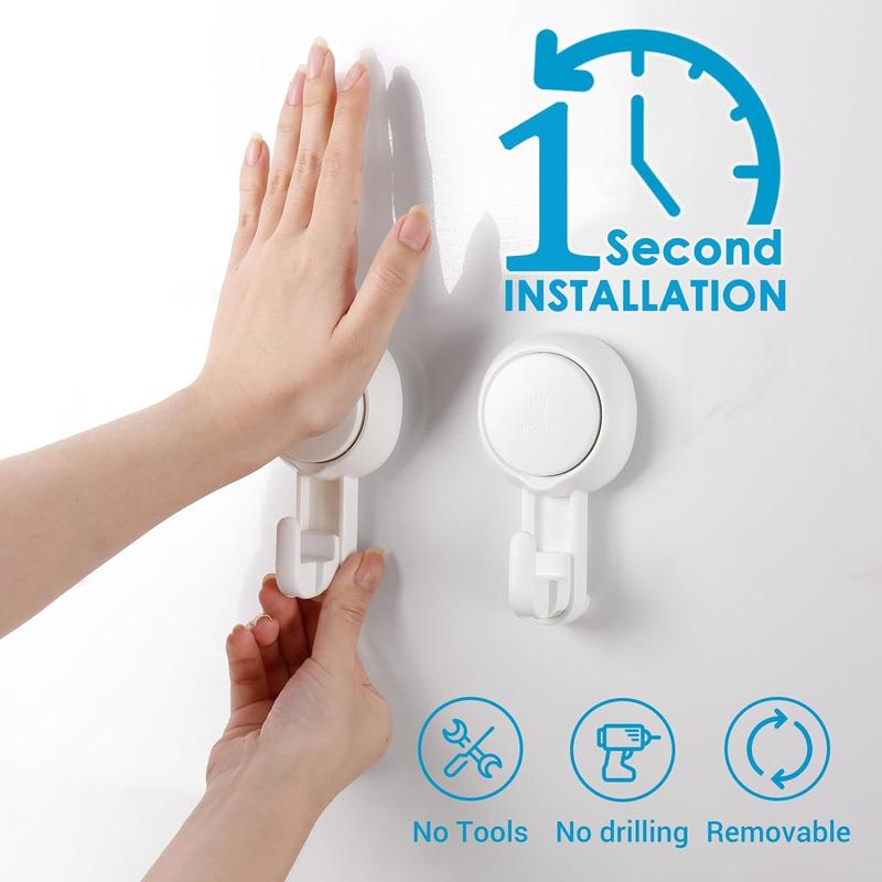 Suction Hooks Powerful Vacuum Suction Cup Hooks- Heavy Duty for Shower, Waterproof Suction Hanger for Bathroom Kitchen Towel, Robe, Loofah Removable and Reusable for Bags Coat (2 Pack) Organiser Hangable