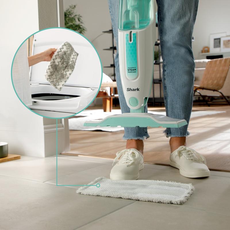 Shark S1000 Steam Mop with 2 Dirt Grip Pads, Lightweight, Safe for all Sealed Hard Floors like Tile, Hardwood, Stone, Laminate, Vinyl & More, Machine Washable, Removable Water Tank, White Seafoam