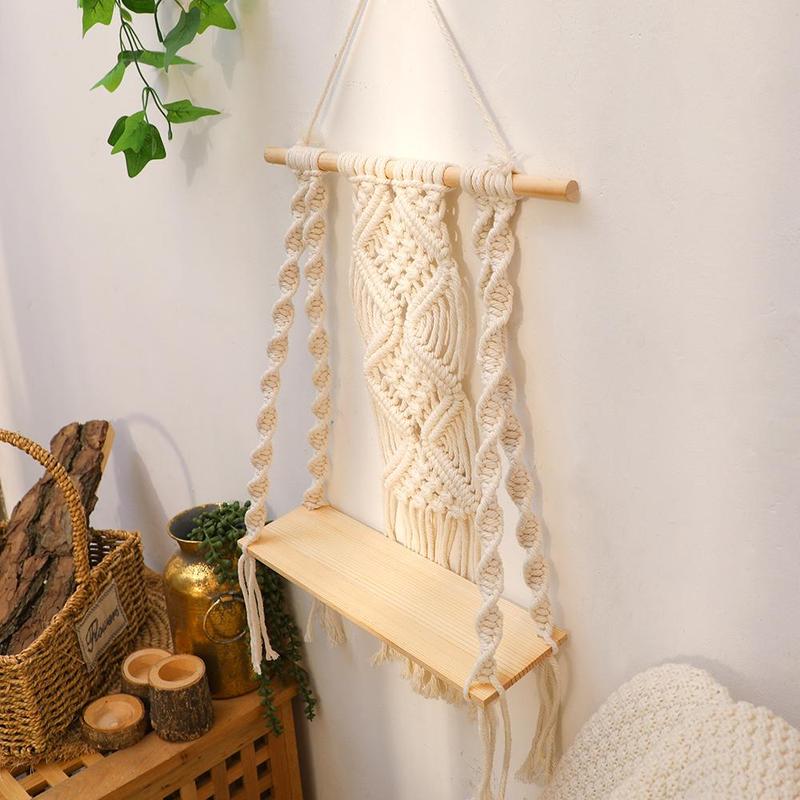 Woven Tassel Macrame Wall Hanging Shelf, High Hardness Stable Flower Pot Plant Stand, Room Decoration Essential