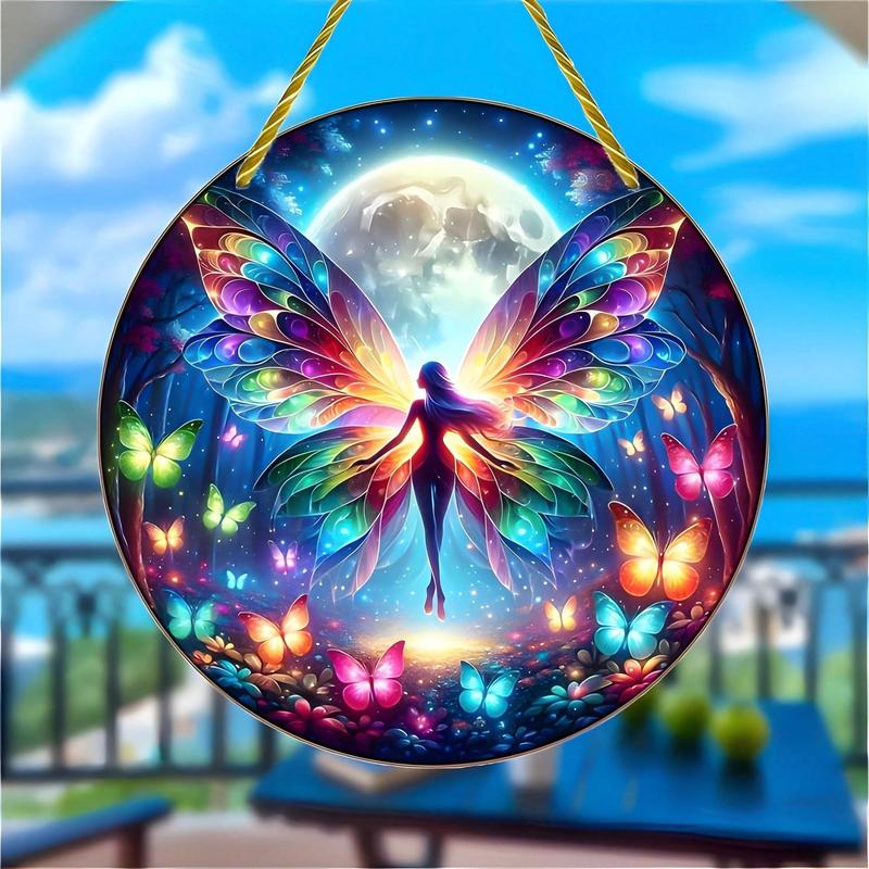 Butterfly & Fairy Design Wall Hanging Light Catcher, 1 Count Acrylic Wall Hanging Decor, Wall Decor for Home Living Room Bedroom