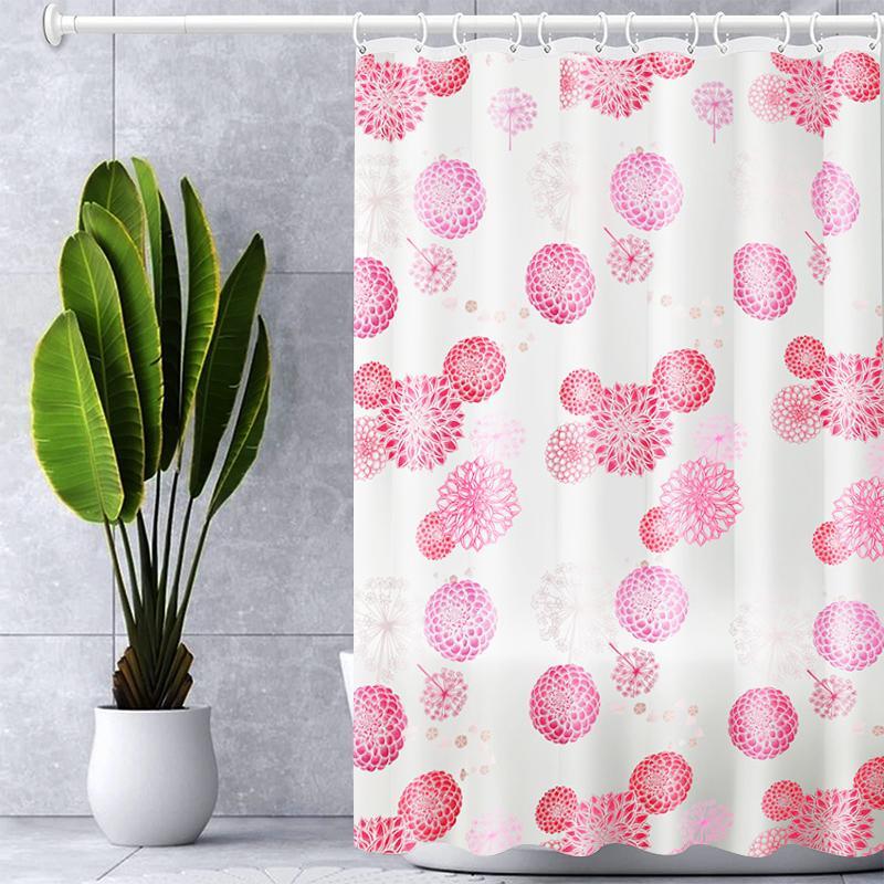 Floral Pattern Shower Curtain, Multi-size Waterproof Mildew Proof Adjustable Foldable Shower Curtain with Hook, Bathroom Supplies for Home Dormitory Hotel Salon