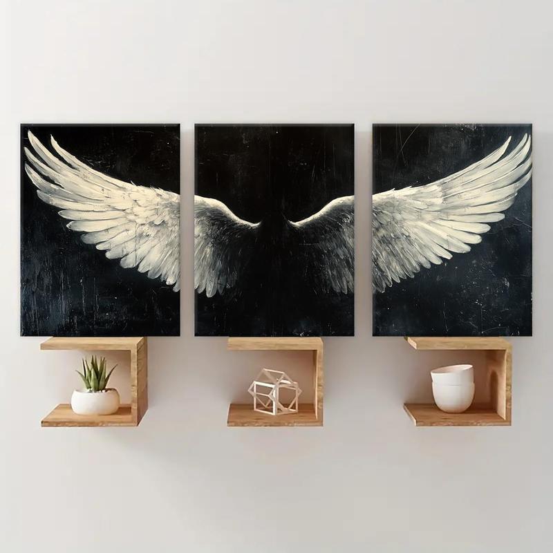 Angel Wings Pattern Canvas Painting with Frame, 3 Counts Modern Wall Art Painting Decoration, Canvass Wall Art Decor for Home Living Room Bedroom Office, Home Decor