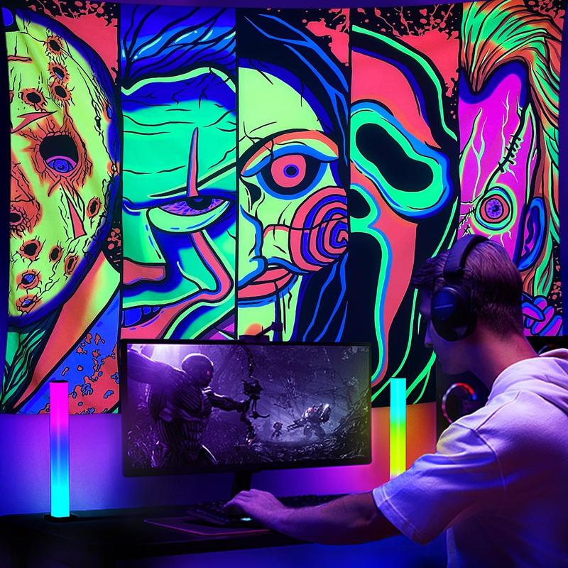 Black Light Art Halloween Wall Decor Trippy Blacklight Horror Face Tapestry, UV Reactive Tapestries Glow in The Dark Party Tapestry for Bedroom, Living Room (28