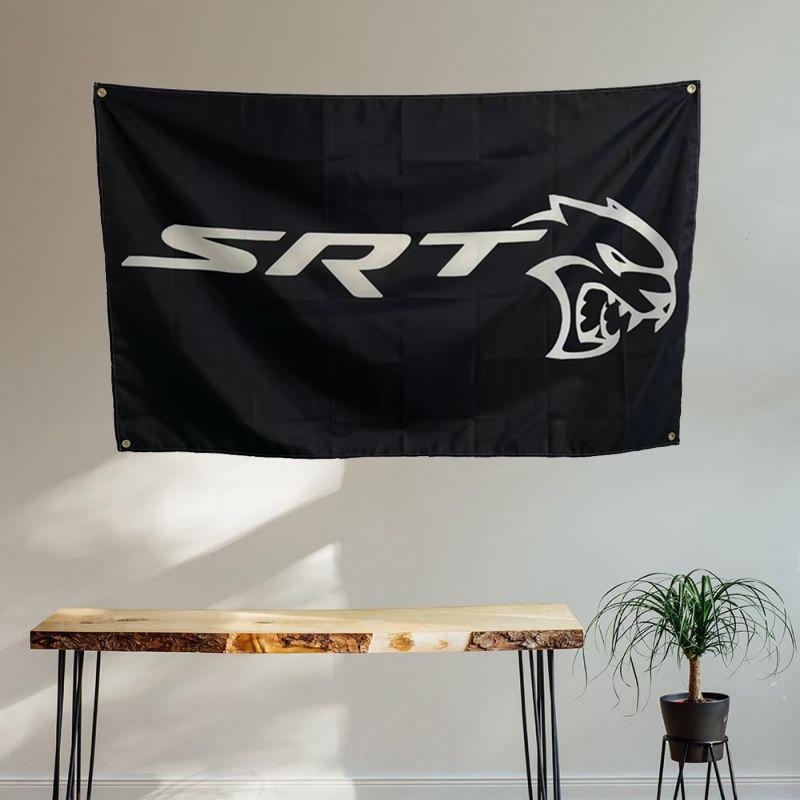 SRT Car Logo 3x5Ft Flag Tapestry with 4 Brass Grommets for Man Cave College Dorm Room Decor Outdoor Wall Hanging Banner