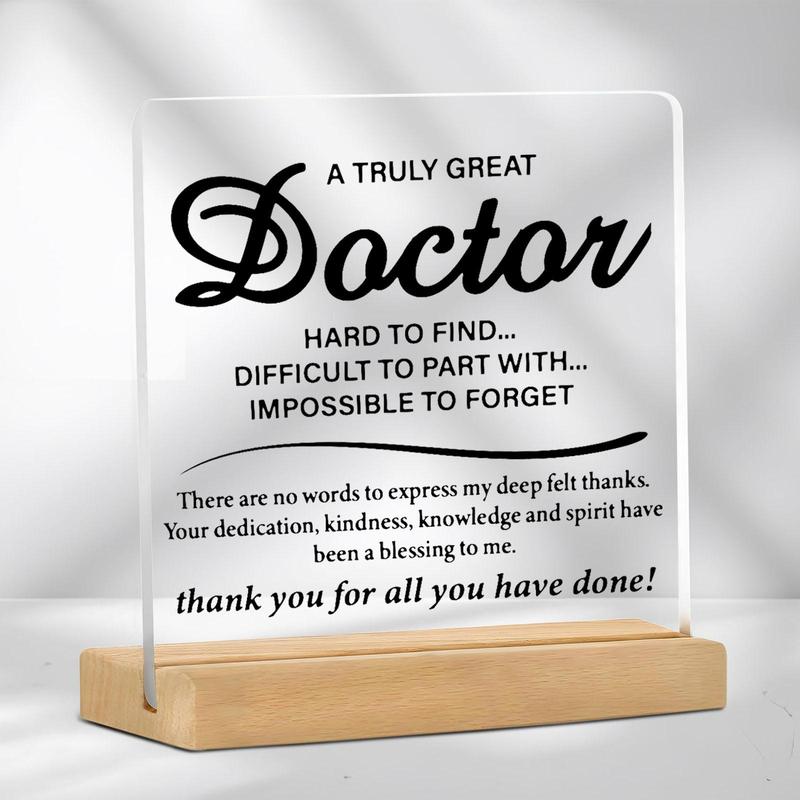 Acrylic Letter Decor Plaque with Wood Base, 1 Count Creative Thank You Gift for Doctor, Office Desk Decorative Plaque, Home Decor Supplies