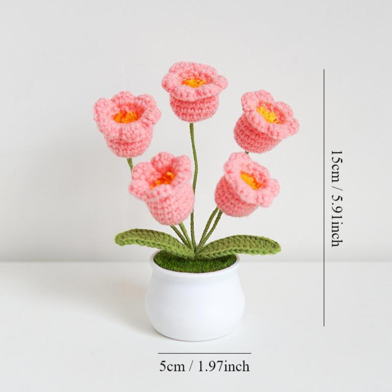 Handmade Crochet Flower Potted Plant, 1 Count Cute Flower Potted Plant, Decorative Flower for Home Office Party