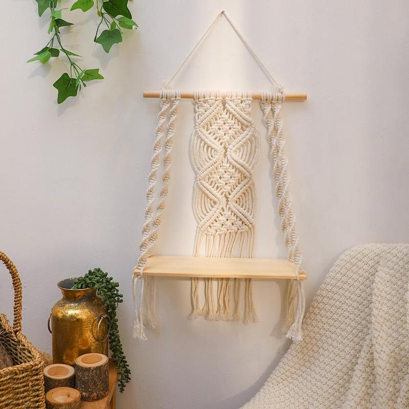 Woven Tassel Macrame Wall Hanging Shelf, High Hardness Stable Flower Pot Plant Stand, Room Decoration Essential