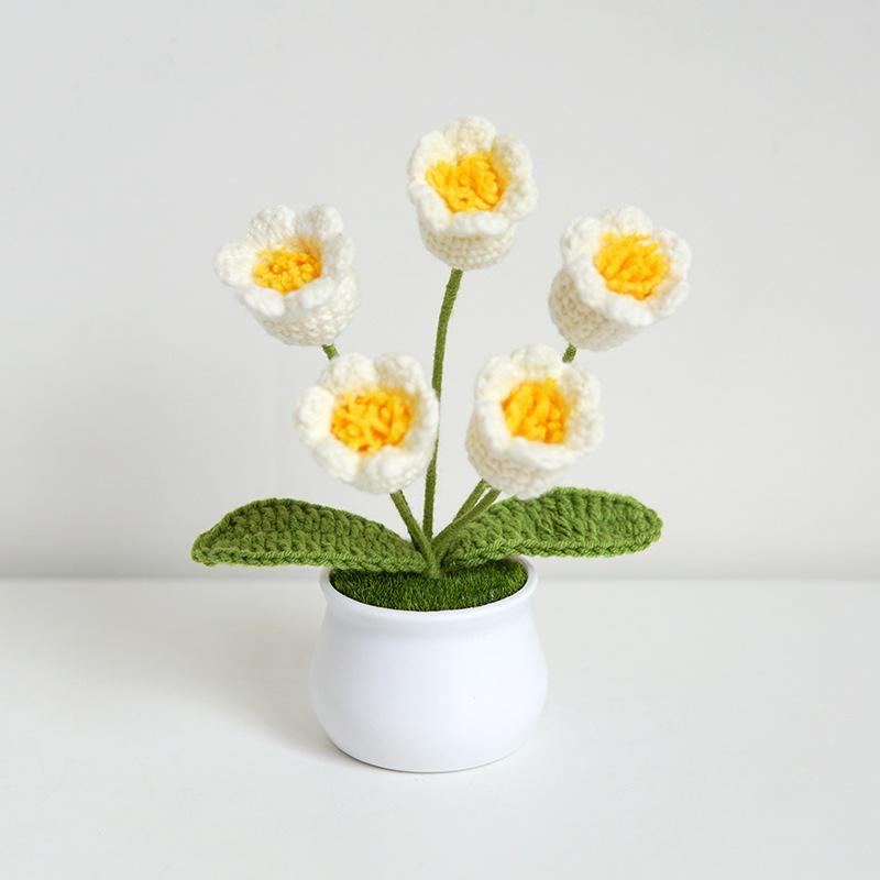 Handmade Crochet Flower Potted Plant, 1 Count Cute Flower Potted Plant, Decorative Flower for Home Office Party