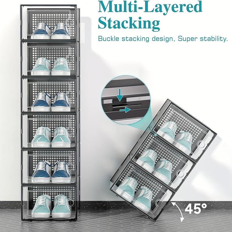 6 12pcs Thickened Transparent Foldable Shoe Boxes with Lids - Stackable, Space-Saving Storage Organizers for Entryway, Bedroom, Home, Dorm - Ramadan Decor, Plastic Sneaker Containers for Easy Storage and Display