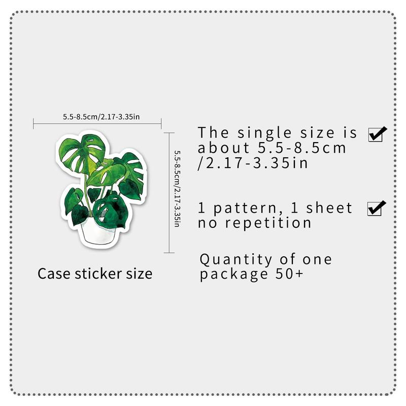 50pcs Set Cartoon Potted Plants Pattern Sticker, Waterproof Self Adhesive Decor Paper, Decor Sticker for Gift Greeting Card Water Bottle Laptop Phone, Christmas Gift