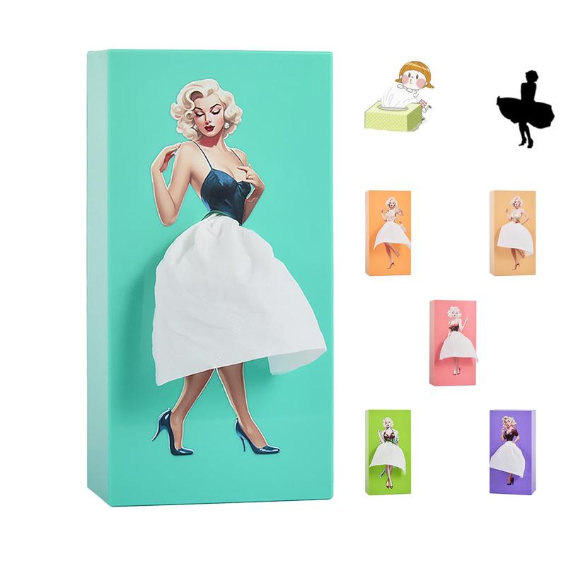 Creative Lady Pulling Skirt Tissue Holder Box Cover, Girl's Long Skirt Tissue Box-Soaring Skirt Tissue Box Tissue, Creative Tissue Box Cover, Short Skirt Girl Cartoon Tissue Box, Tissue Cover Case Paper Dispenser for Home Office and Car