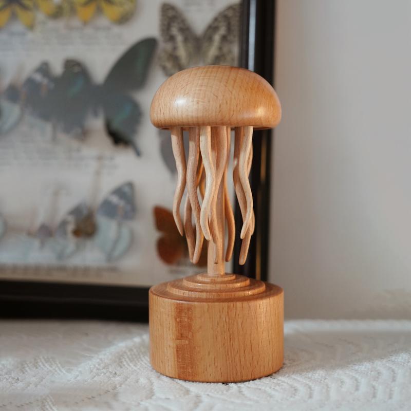 Yoonispro Handmade Self-healing Wooden Mechanical Jellyfish Creative Gift for Christmas or Birthday New House Decoration Supplies