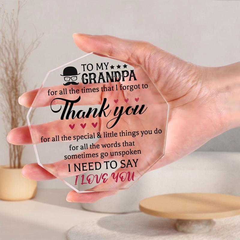 Letter Pattern Irregularly Shaped Acrylic Plaque, 1 Count Grandpa Gift, Creative Birthday Gift for Grandpa, Emotional Connection Gift