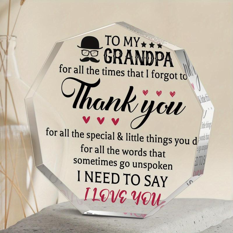 Letter Pattern Irregularly Shaped Acrylic Plaque, 1 Count Grandpa Gift, Creative Birthday Gift for Grandpa, Emotional Connection Gift