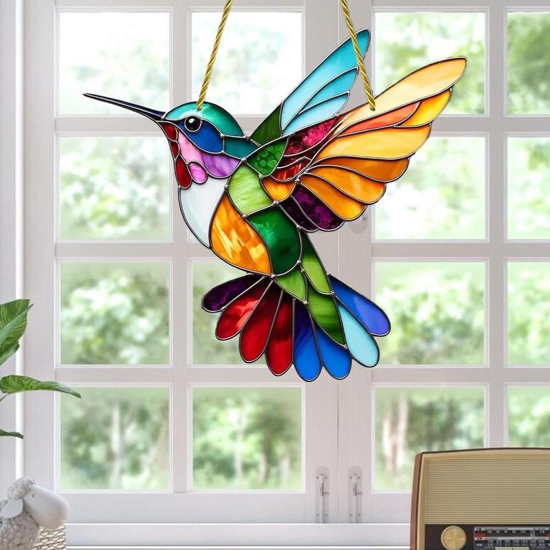 Hummingbird Shaped Hanging Decor, 1 Count Colorful Hummingbird Design Acrylic Hanging Ornament, Window Hanging Decor for Home Living Room Bedroom