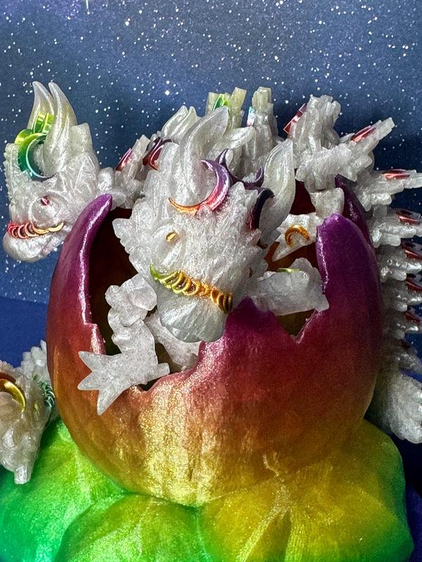 3D Printed Baby Lunar Dragon Figurine with Funfetti and Rainbow Colors