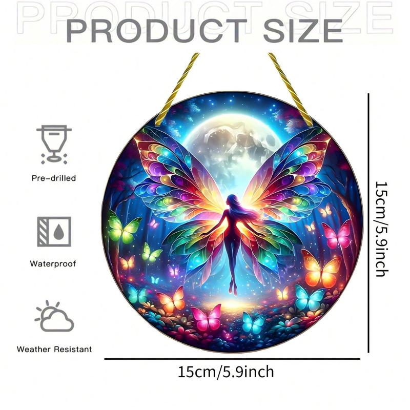 Butterfly & Fairy Design Wall Hanging Light Catcher, 1 Count Acrylic Wall Hanging Decor, Wall Decor for Home Living Room Bedroom