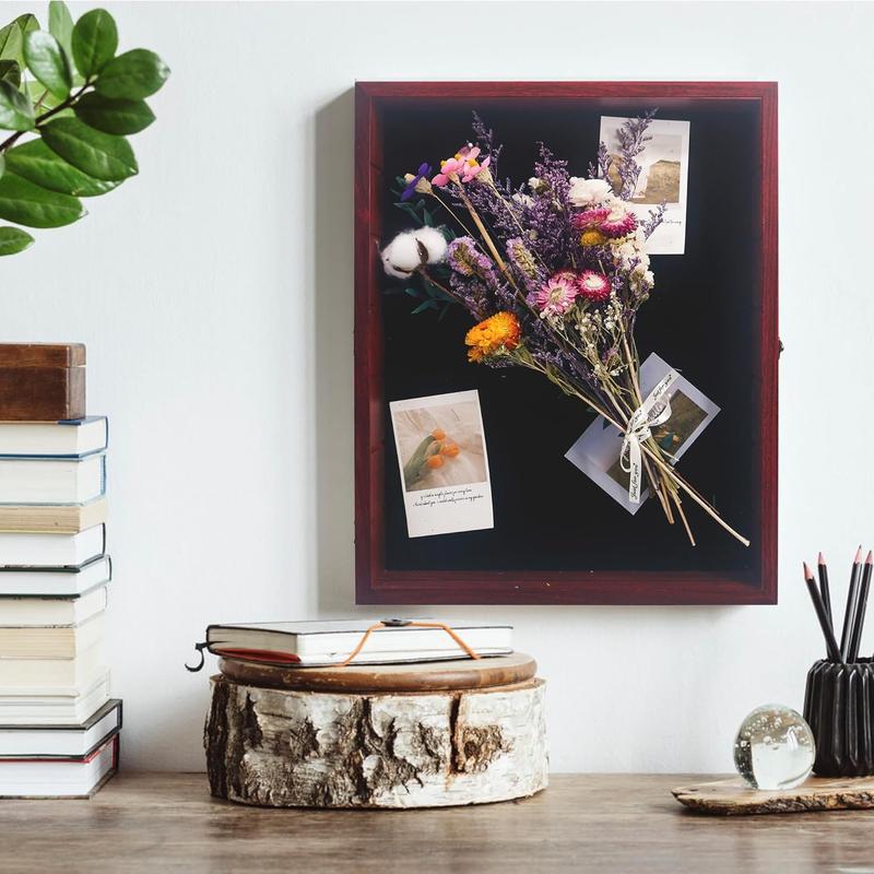 Box Frame with Removable Shelves, Deep Memory Box Display Case for Collector, Keepsake Coins Military Medals Pins Wedding Flowers Black White 11x14 12x16