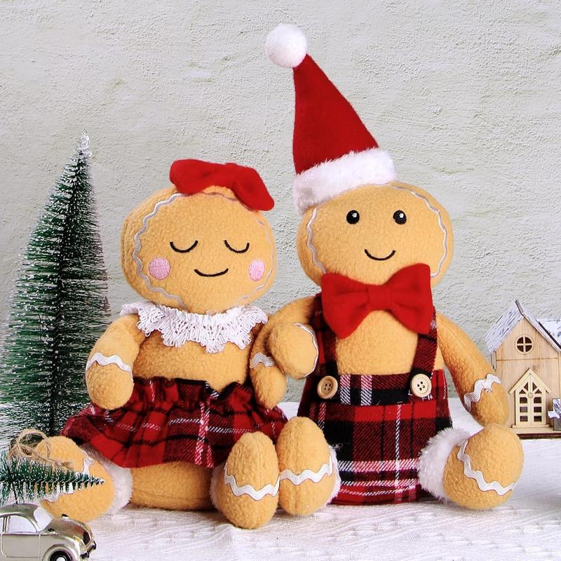 2PC Gingerbread Man Christmas Decorations Indoor for Christmas Ornament Home Decor Gingerbread Doll for Gift Door Window Table Tree Holiday Xmas Season Decor