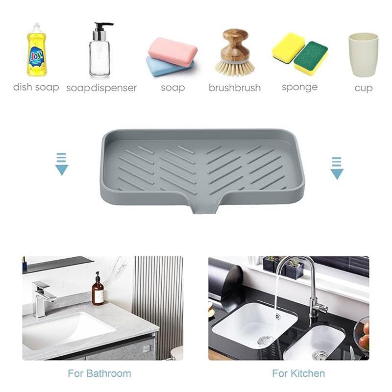 Kitchen Sink Drain Mat, 1 Count Silicone Kitchen Sponge Holder, Sink Storage Tray for Soap Bar Scouring Pad, Home Organizer for Kitchen Bathroom