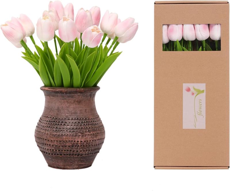 Light Pink Artificial  - 20 Tulips Realistic Touch Spring Summer  , for Home Decor, Outdoor Garden Parties and Wedding Decorations, Mother's Day, Valentine's Day, Easter Gifts