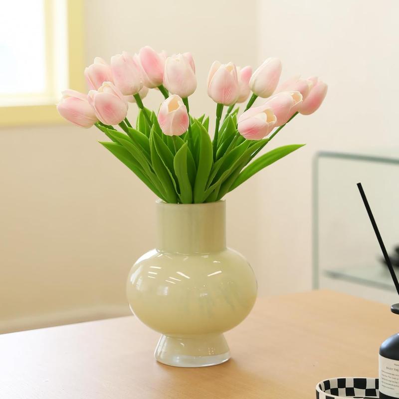 Light Pink Artificial  - 20 Tulips Realistic Touch Spring Summer  , for Home Decor, Outdoor Garden Parties and Wedding Decorations, Mother's Day, Valentine's Day, Easter Gifts